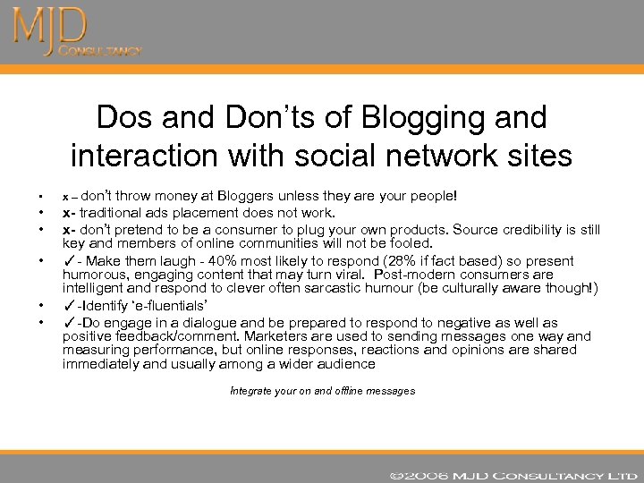 Dos and Don’ts of Blogging and interaction with social network sites • x –