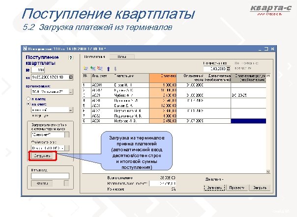 Поступление квартплаты 5. 2 Загрузка платежей из терминалов Загрузка из терминалов приема платежей (автоматический