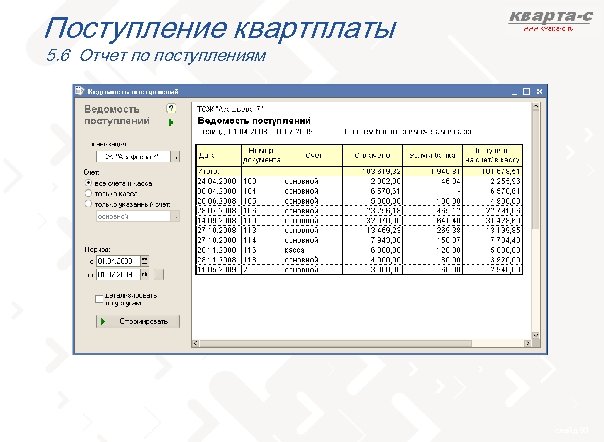 Поступление квартплаты 5. 6 Отчет по поступлениям слайд 93 