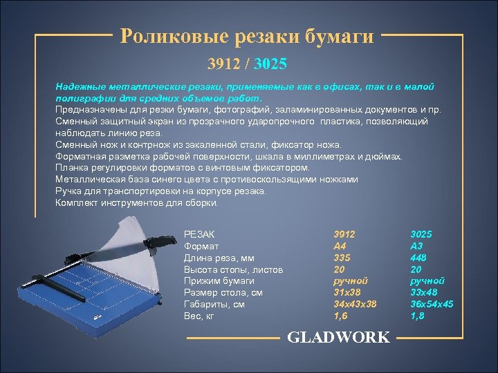 Роликовые резаки бумаги 3912 / 3025 Надежные металлические резаки, применяемые как в офисах, так