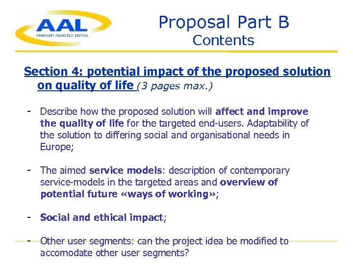 Proposal Part B Contents Section 4: potential impact of the proposed solution on quality