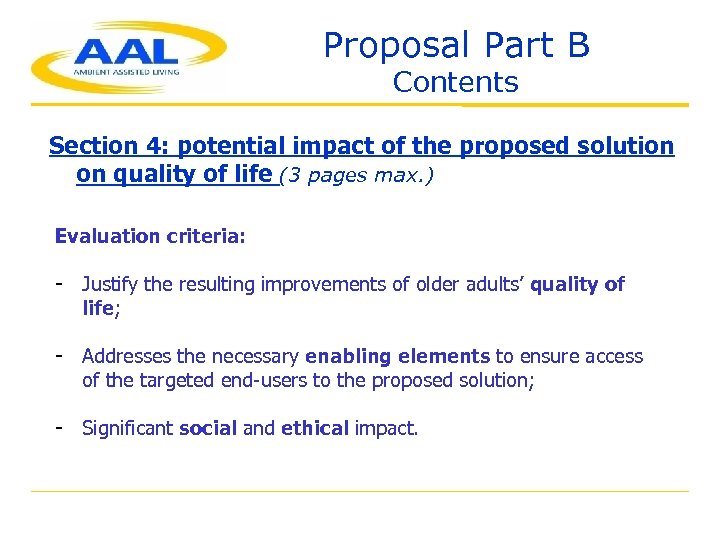 Proposal Part B Contents Section 4: potential impact of the proposed solution on quality