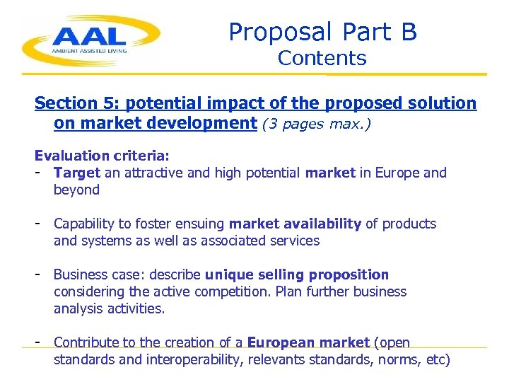 Proposal Part B Contents Section 5: potential impact of the proposed solution on market