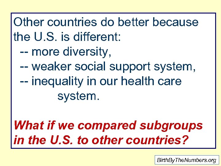 Other countries do better because the U. S. is different: -- more diversity, --