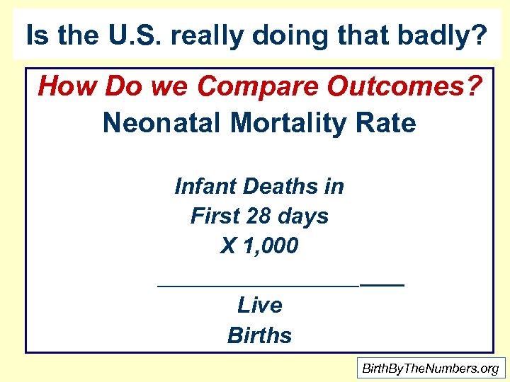 Is the U. S. really doing that badly? How Do we Compare Outcomes? Neonatal