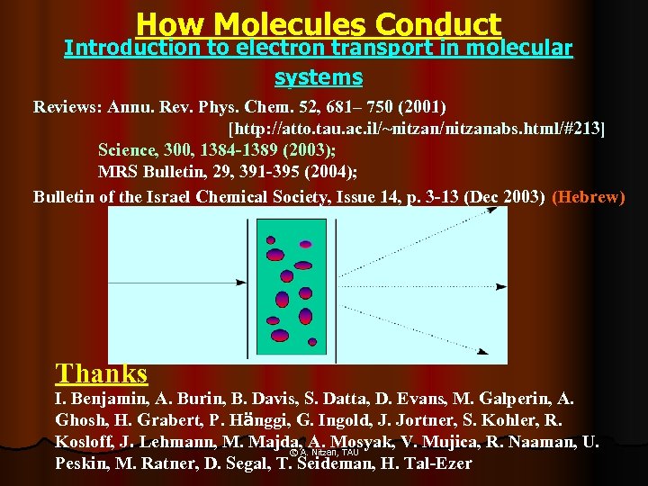 How Molecules Conduct Introduction to electron transport in molecular systems Reviews: Annu. Rev. Phys.