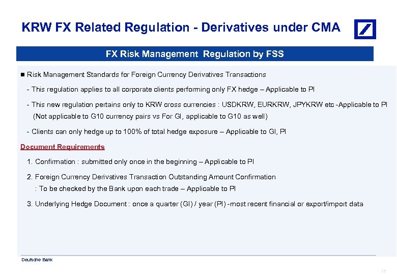 KRW FX Related Regulation - Derivatives under CMA FX Risk Management Regulation by FSS