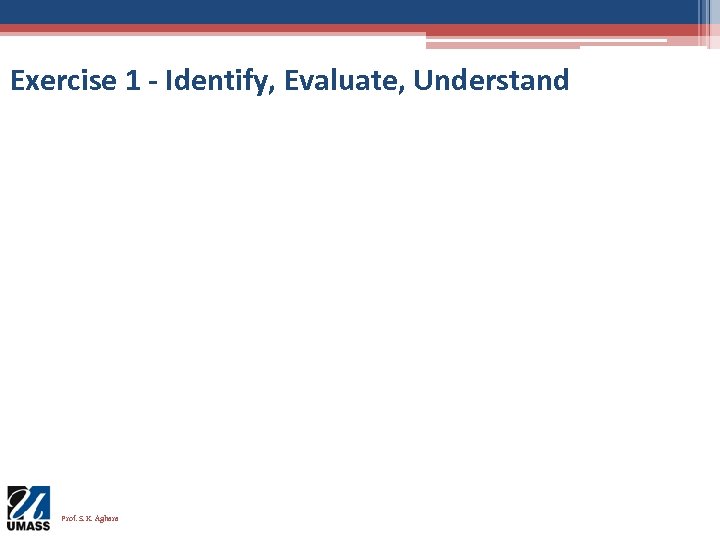 Exercise 1 - Identify, Evaluate, Understand Prof. S. K. Aghara 