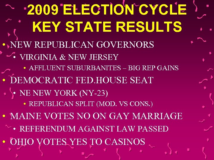 2009 ELECTION CYCLE KEY STATE RESULTS • NEW REPUBLICAN GOVERNORS • VIRGINIA & NEW