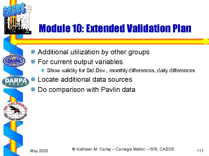 Module 10: Extended Validation Plan ¯ Additional utilization by other groups ¯ For current