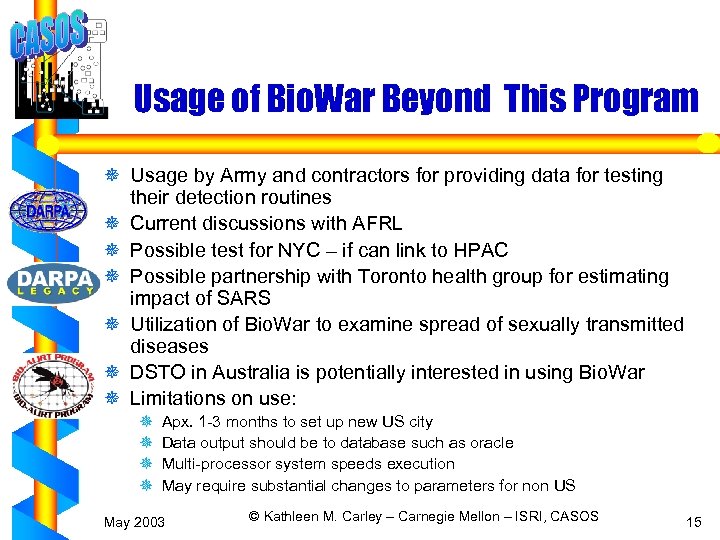 Usage of Bio. War Beyond This Program ¯ Usage by Army and contractors for
