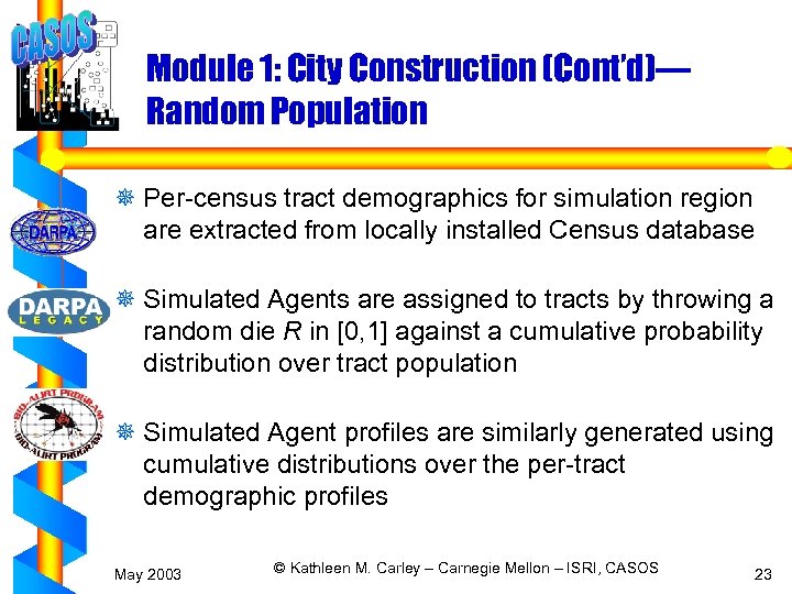 Module 1: City Construction (Cont’d)— Random Population ¯ Per-census tract demographics for simulation region