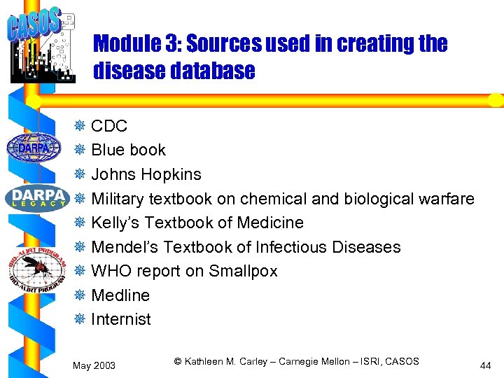 Module 3: Sources used in creating the disease database ¯ CDC ¯ Blue book