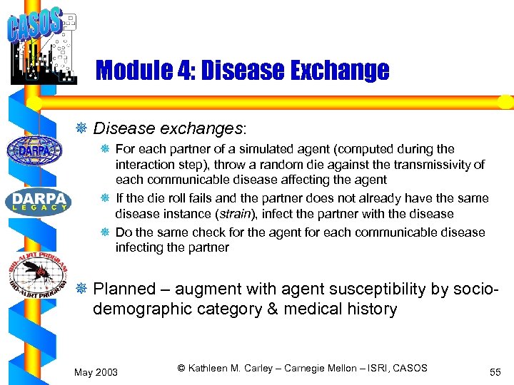 Module 4: Disease Exchange ¯ Disease exchanges: ¯ For each partner of a simulated