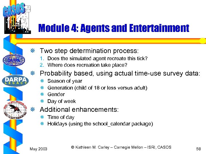 Module 4: Agents and Entertainment ¯ Two step determination process: 1. Does the simulated