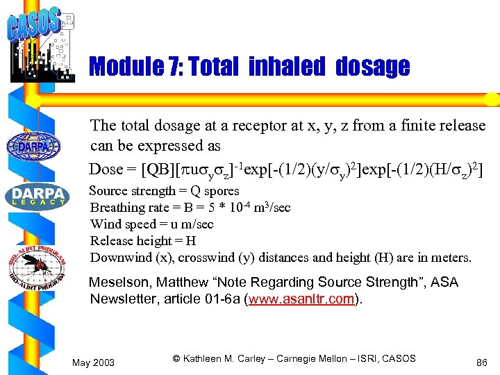 Module 7: Total inhaled dosage The total dosage at a receptor at x, y,
