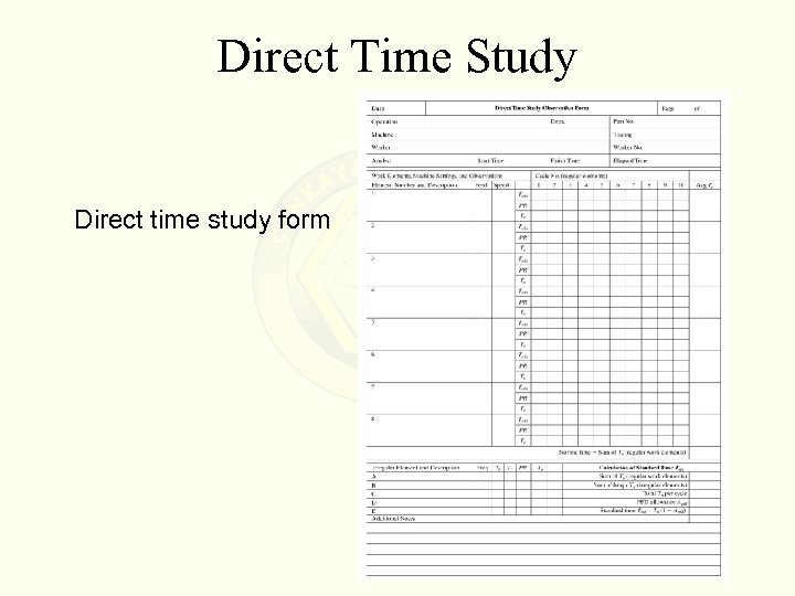 Direct Time Study Direct time study form 