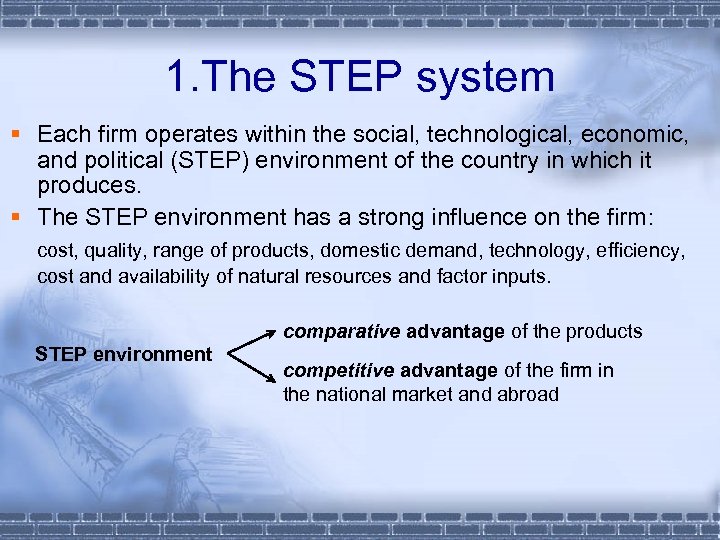 1. The STEP system § Each firm operates within the social, technological, economic, and