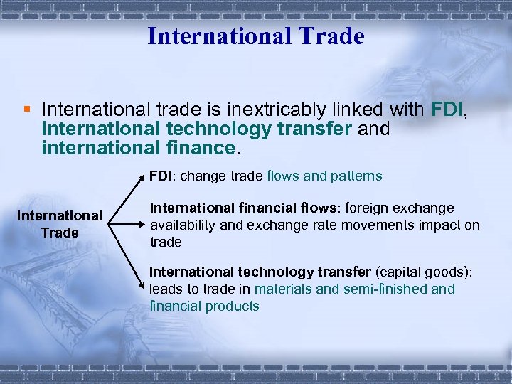 International Trade § International trade is inextricably linked with FDI, international technology transfer and