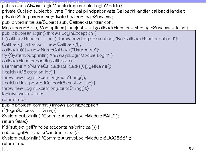Fejlettclass Always. Login. Module implements Login. Module { public Programozási Technológiák 2. private Subject