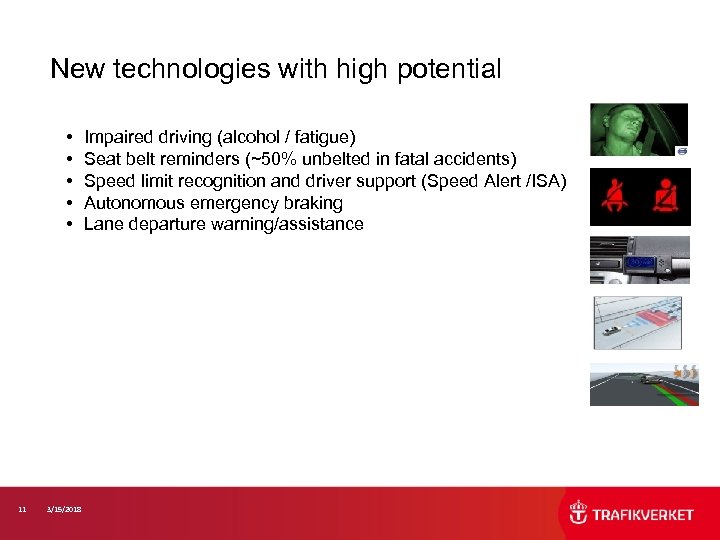 New technologies with high potential • • • 11 3/15/2018 Impaired driving (alcohol /