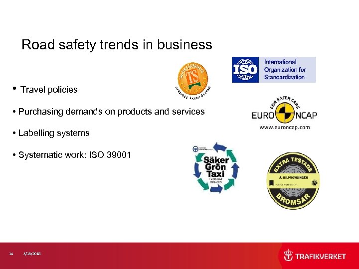 Road safety trends in business • Travel policies • Purchasing demands on products and