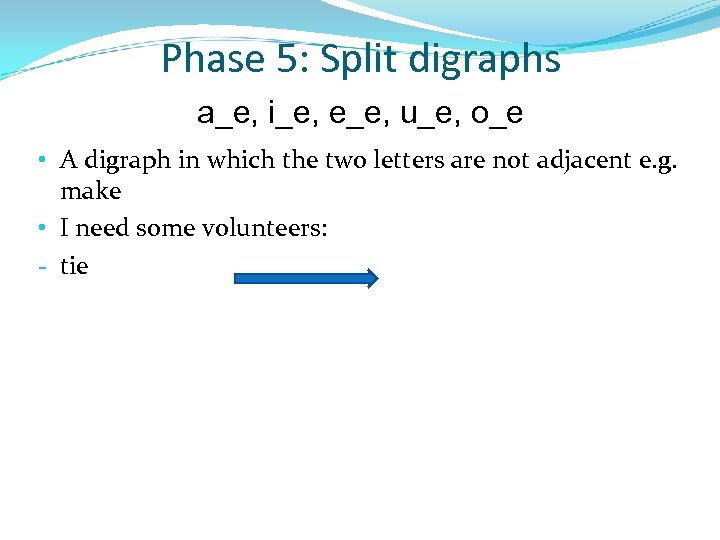 Phase 5: Split digraphs a_e, i_e, e_e, u_e, o_e • A digraph in which
