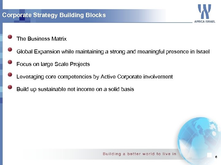 Corporate Strategy Building Blocks The Business Matrix Global Expansion while maintaining a strong and