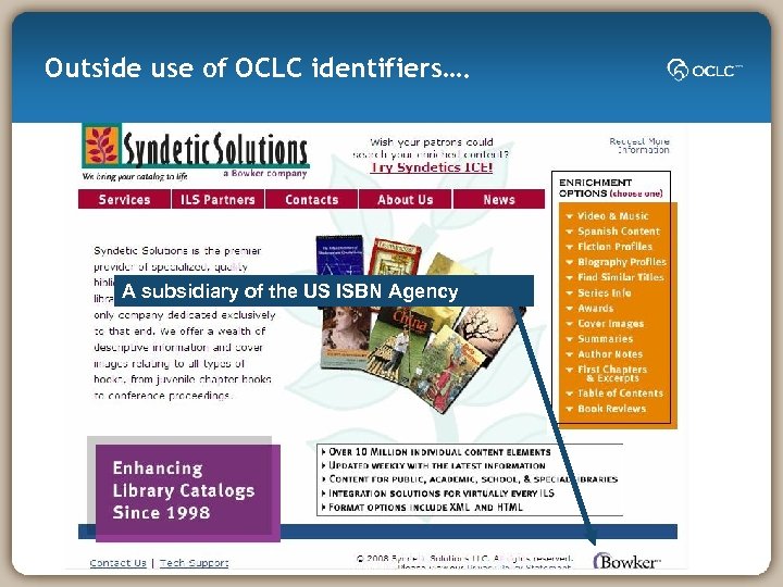 Outside use of OCLC identifiers…. A subsidiary of the US ISBN Agency 