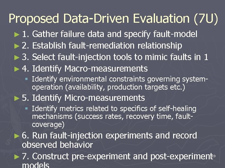 Proposed Data-Driven Evaluation (7 U) ► 1. Gather failure data and specify fault-model ►