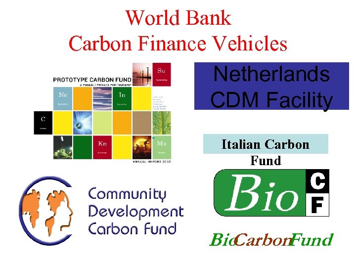 World Bank Carbon Finance Vehicles Netherlands CDM Facility Italian Carbon Fund Bio Carbon Fund