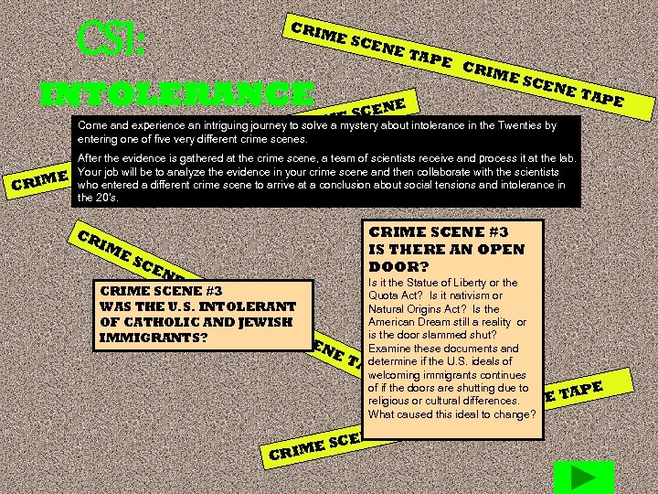 CSI: CRIM E SC ENE TAP INTOLERANCE E C RIM E SC ENE TAP