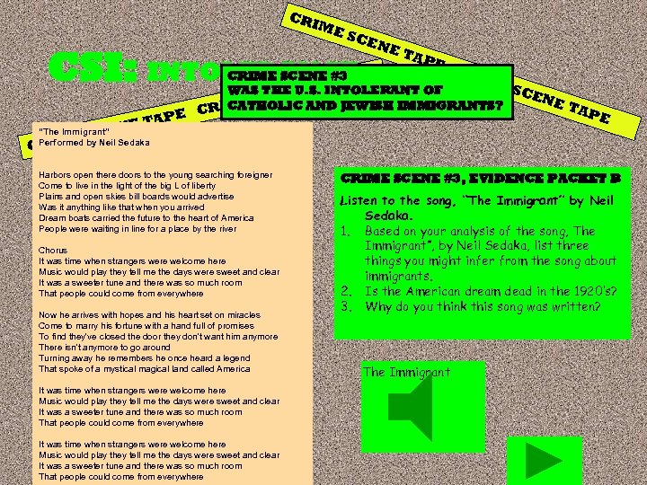 CR IME SCE NE CSI: INTOLERANCE APE NE T TAP E CR CRIME SCENE