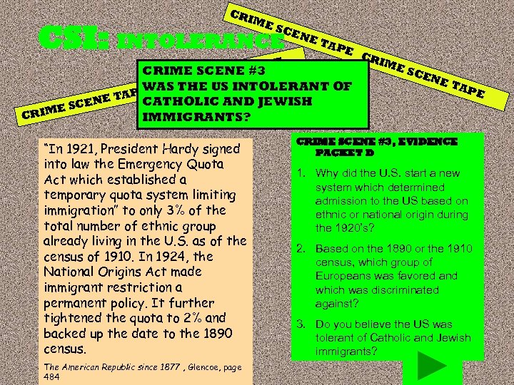 CR IME CSI: INTOLERANCE SCE NE TAP E CRIME SCENE #3 ENE E SC