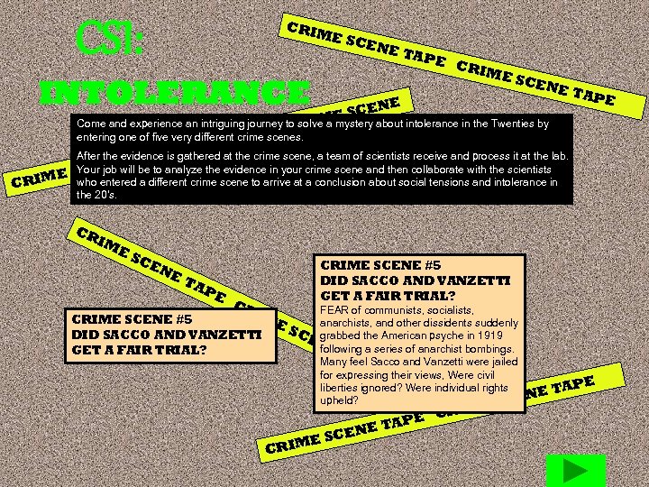 CSI: CRIM E SC ENE INTOLERANCE TAP E C RIM E SC ENE TAP