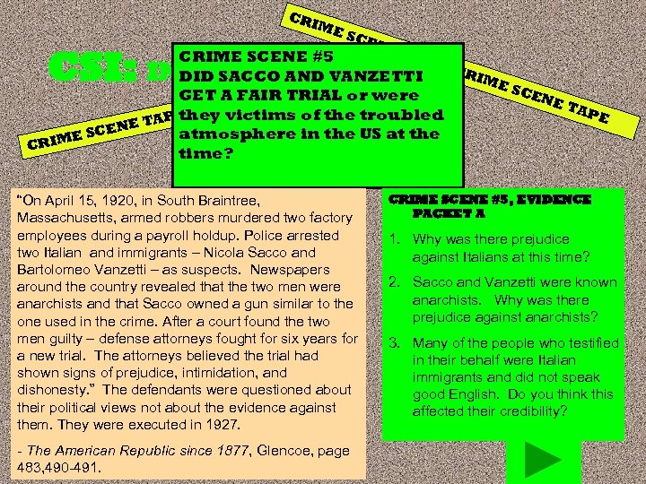 CR IME CSI: SCE NE TAP CRIME SCENE #5 E C RIM INTOLERANCE DID