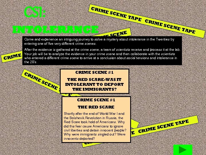 CSI: CRIM E SC ENE TAP INTOLERANCE E C RIM E SC ENE TAP