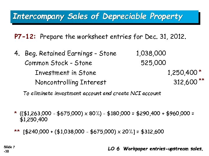 Intercompany Sales of Depreciable Property P 7 -12: Prepare the worksheet entries for Dec.