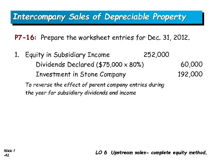Intercompany Sales of Depreciable Property P 7 -16: Prepare the worksheet entries for Dec.
