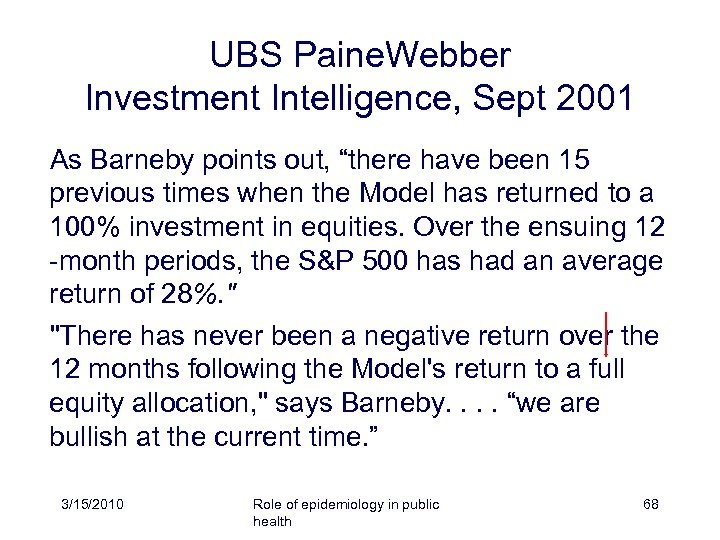 UBS Paine. Webber Investment Intelligence, Sept 2001 As Barneby points out, “there have been