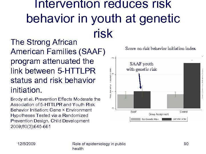 Intervention reduces risk behavior in youth at genetic risk The Strong African American Families