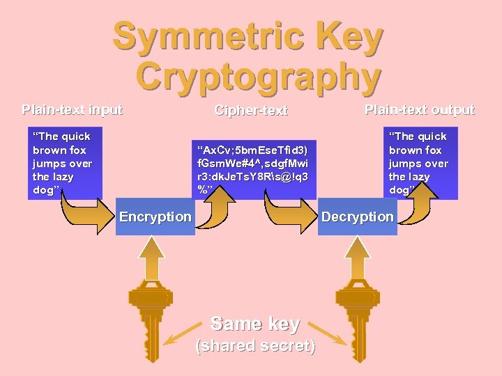 Symmetric Key Cryptography Plain-text input Plain-text output “Ax. Cv; 5 bm. Ese. Tfid 3)