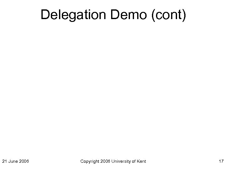 Delegation Demo (cont) 21 June 2006 Copyright 2006 University of Kent 17 