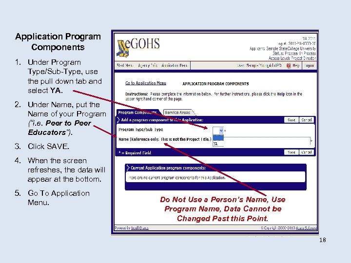 Application Program Components 1. Under Program Type/Sub-Type, use the pull down tab and select