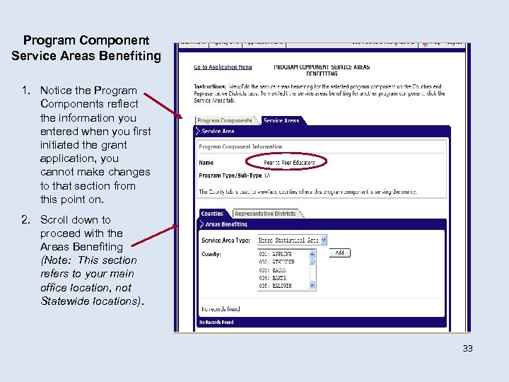 Program Component Service Areas Benefiting 1. Notice the Program Components reflect the information you