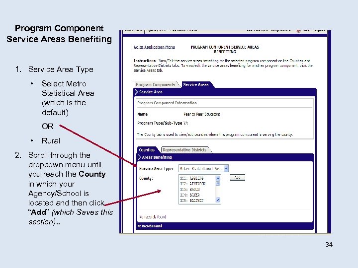 Program Component Service Areas Benefiting 1. Service Area Type • Select Metro Statistical Area