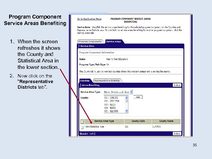 Program Component Service Areas Benefiting 1. When the screen refreshes it shows the County