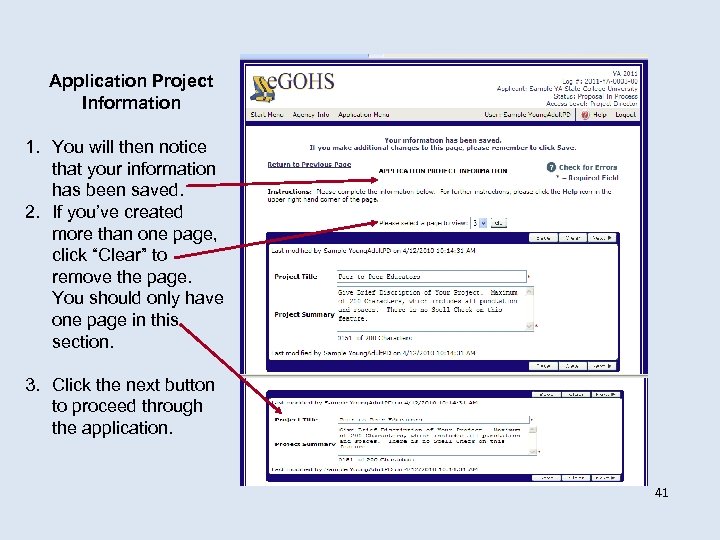 Application Project Information 1. You will then notice that your information has been saved.