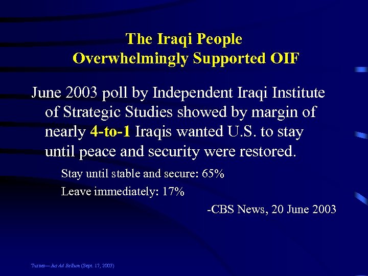 The Iraqi People Overwhelmingly Supported OIF June 2003 poll by Independent Iraqi Institute of