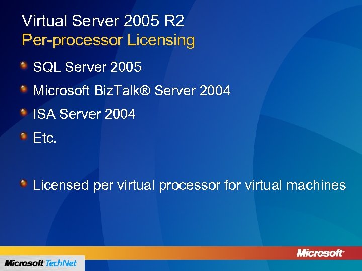 Virtual Server 2005 R 2 Per-processor Licensing SQL Server 2005 Microsoft Biz. Talk® Server